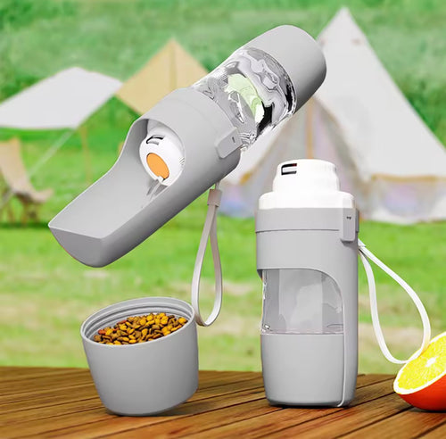Gourde 2 en 1 Eau & Croquettes pour animaux de compagnie - Idéale Balade et Voyage