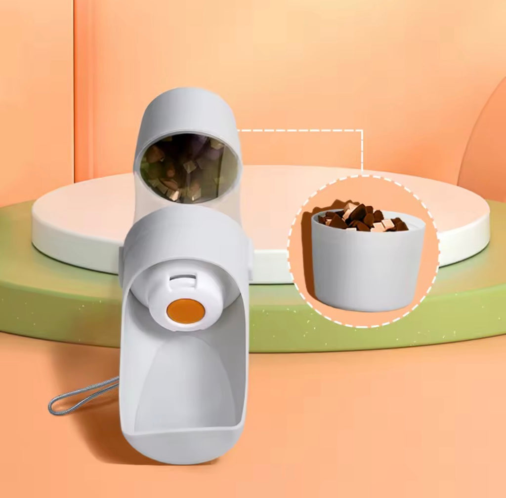 Gourde 2 en 1 Eau & Croquettes pour animaux de compagnie - Idéale Balade et Voyage