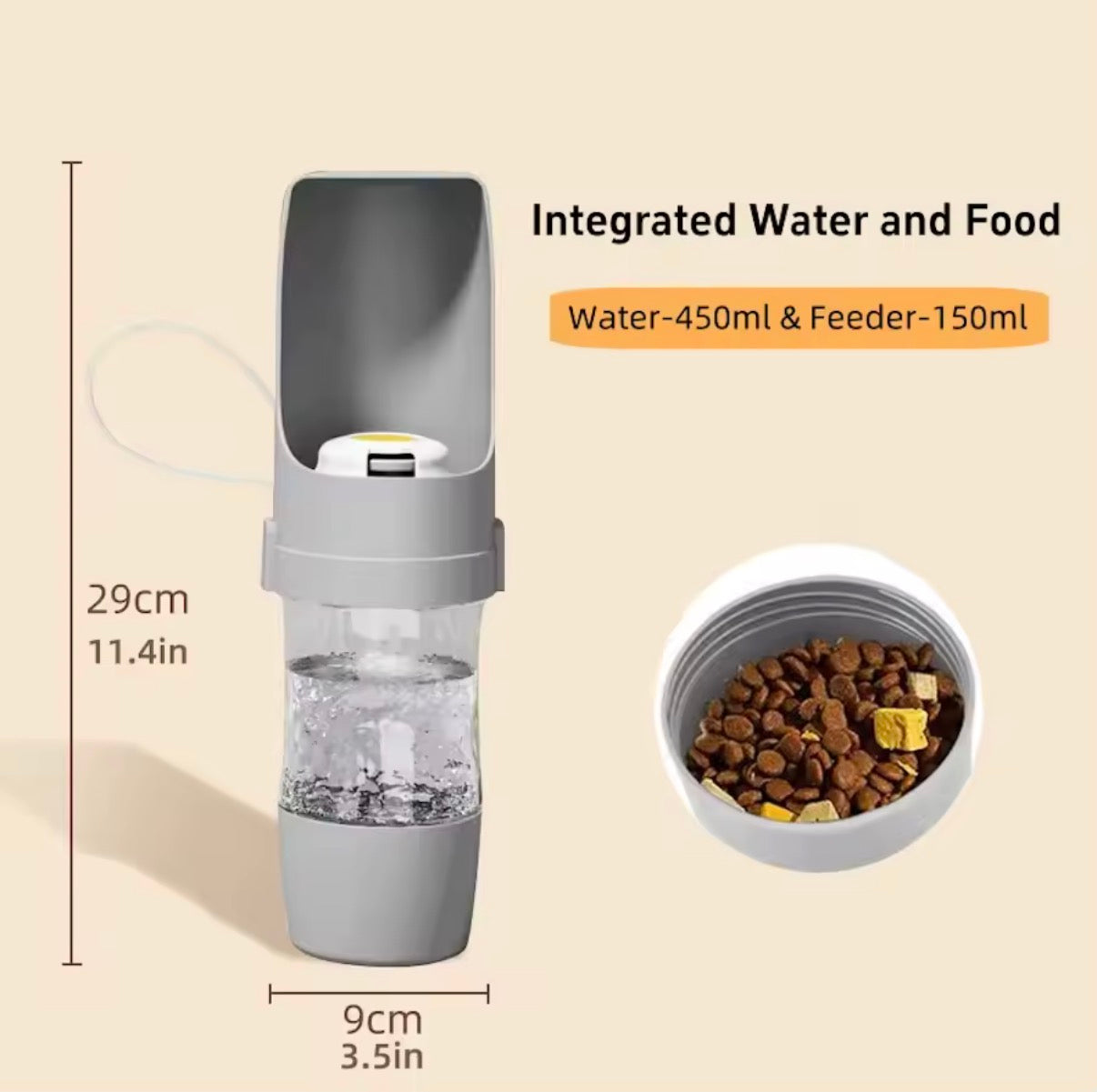 Gourde 2 en 1 Eau & Croquettes pour animaux de compagnie - Idéale Balade et Voyage